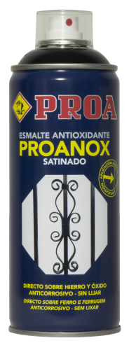 Esmalte direto sobre ferrugem. Acetinado. Spray. PROANOX. preto