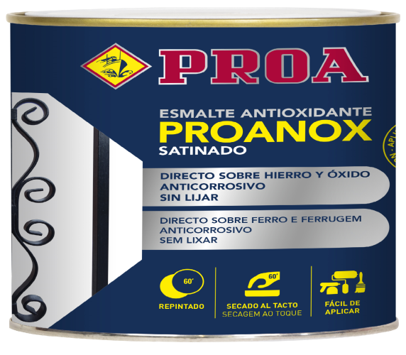 Esmalte direto sobre ferrugem. Acetinado. PROANOX.  branco