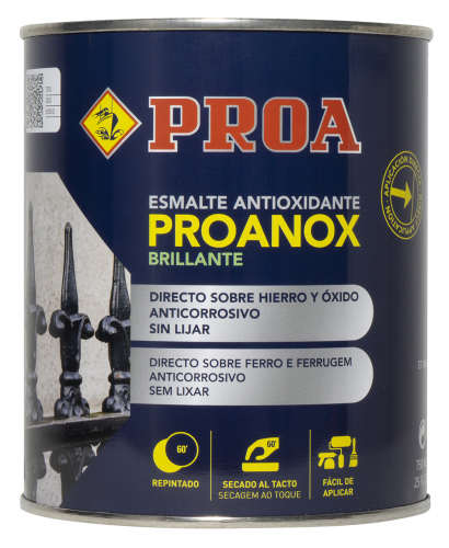 Esmalte direto sobre ferrugem. Brilhante. PROANOX.  branco